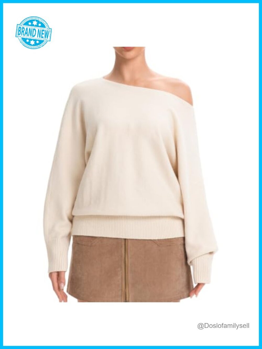 Boat Neck Batwing Sleeve Knit Pullover Sweater Casual Loose Fit